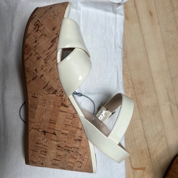 Prada Patent Leather Cream Color Nib Crisscross Wedge Sandals Size 37 - Picture 12 of 16